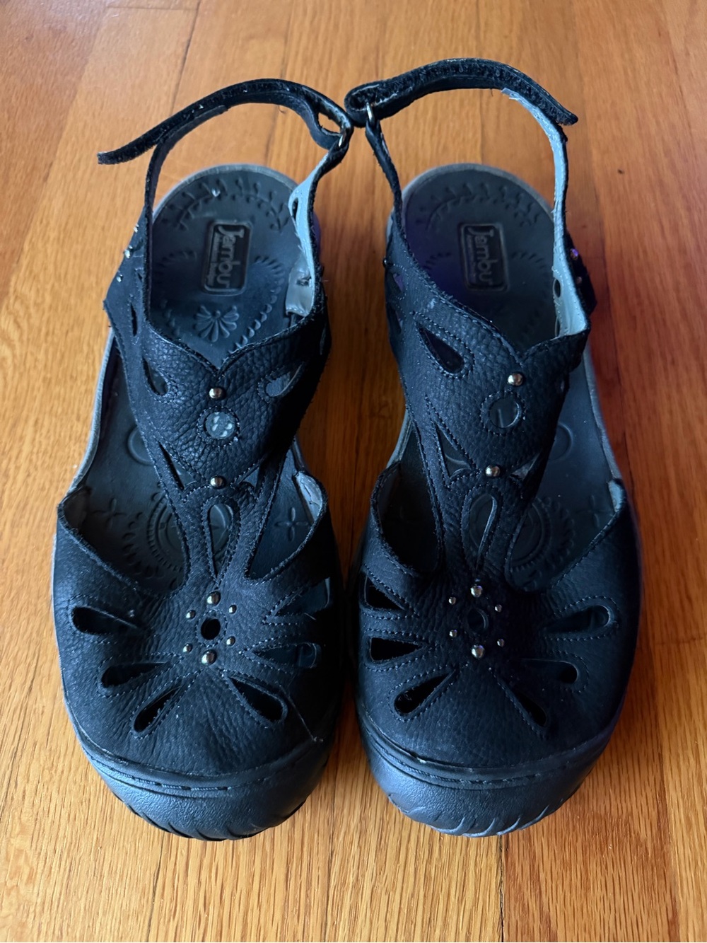 Jambu Black Leather Cutout Slingback Sandals